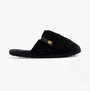 Tommy Hilfiger COMFORT HOME SLIP Womens Slippers Black side view showing soft textile upper and round toe design.
