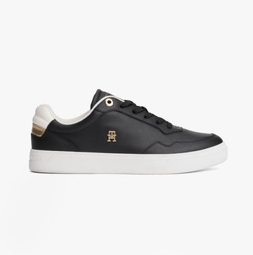 Tommy Hilfiger Womens Leather TH Monogram Plaque Court Trainers Black