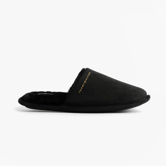 Tommy Hilfiger TH SOFT HOUSE SHOE Womens Slippers Black side view, comfortable slip-on mules with textile upper.
