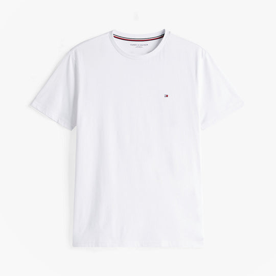 Tommy Hilfiger PURE COTTON Mens T-Shirt & Shorts Pyjama Set White / Grid Plaid front view of white crew neck t-shirt.