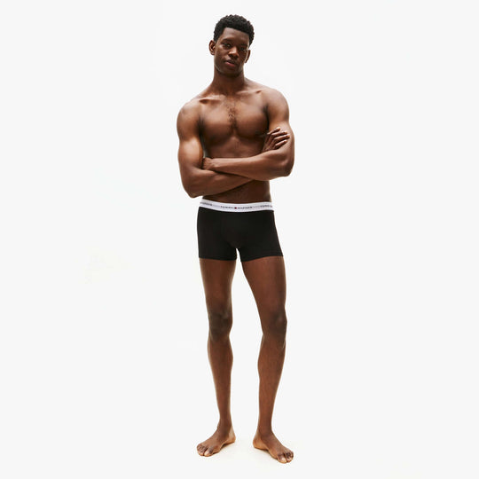 Tommy Hilfiger Mens 3 Pack Trunks Black front view worn by a model, showcasing comfort and style.