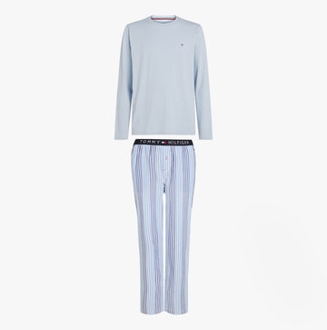 Tommy Hilfiger TH ORIGINAL Mens Long Sleeve Pyjama Set Breezy Blue / Twill Stripes