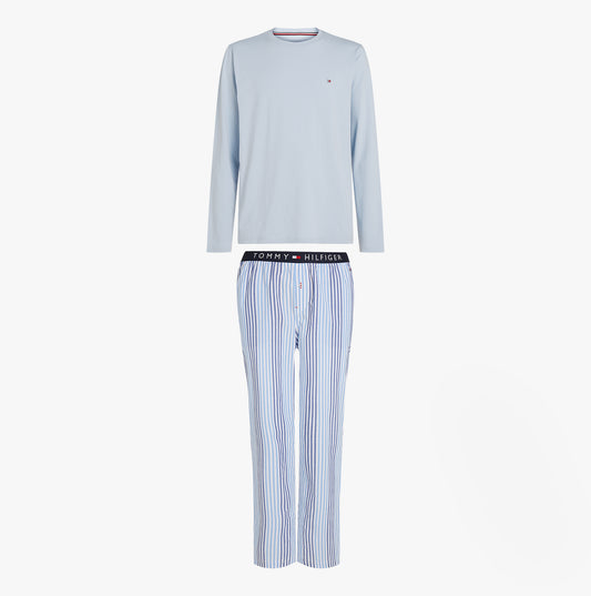 Tommy Hilfiger TH ORIGINAL Mens Long Sleeve Pyjama Set Breezy Blue / Twill Stripes