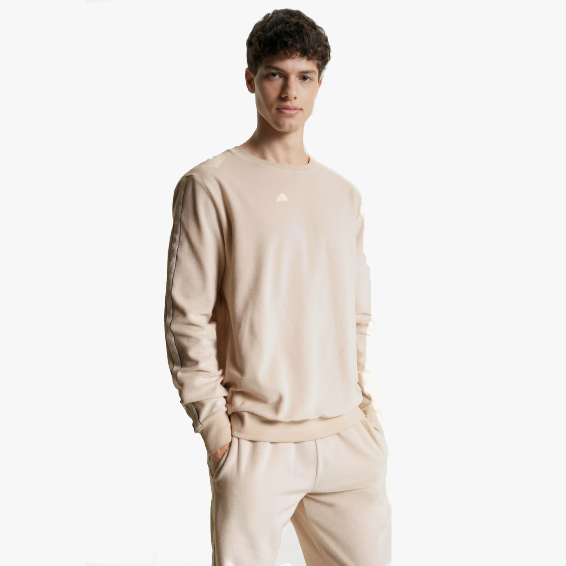 Tommy Hilfiger TH ESTABLISHED Mens Velour Lounge Sweatshirt Cashmere Creme