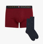 Tommy Hilfiger TRUNK PRINT & SOCK SET GOLD Mens Multicoloured front view showing red checkered trunks and navy socks.