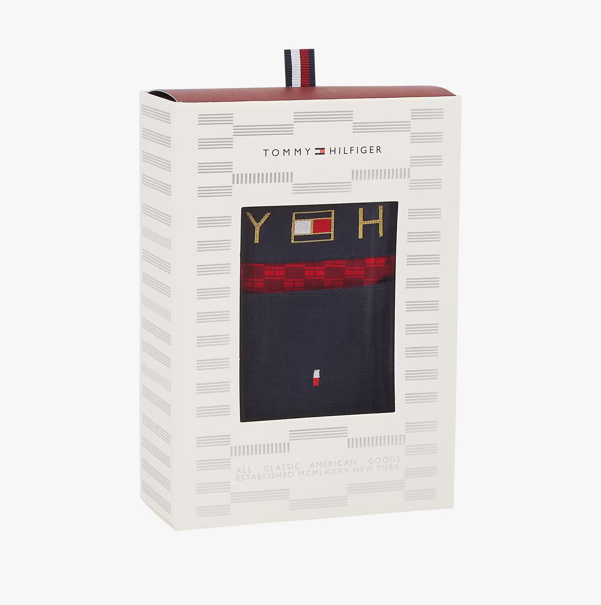 Tommy Hilfiger TRUNK PRINT & SOCK SET GOLD Mens Multicoloured gift boxed view showing packaging design.