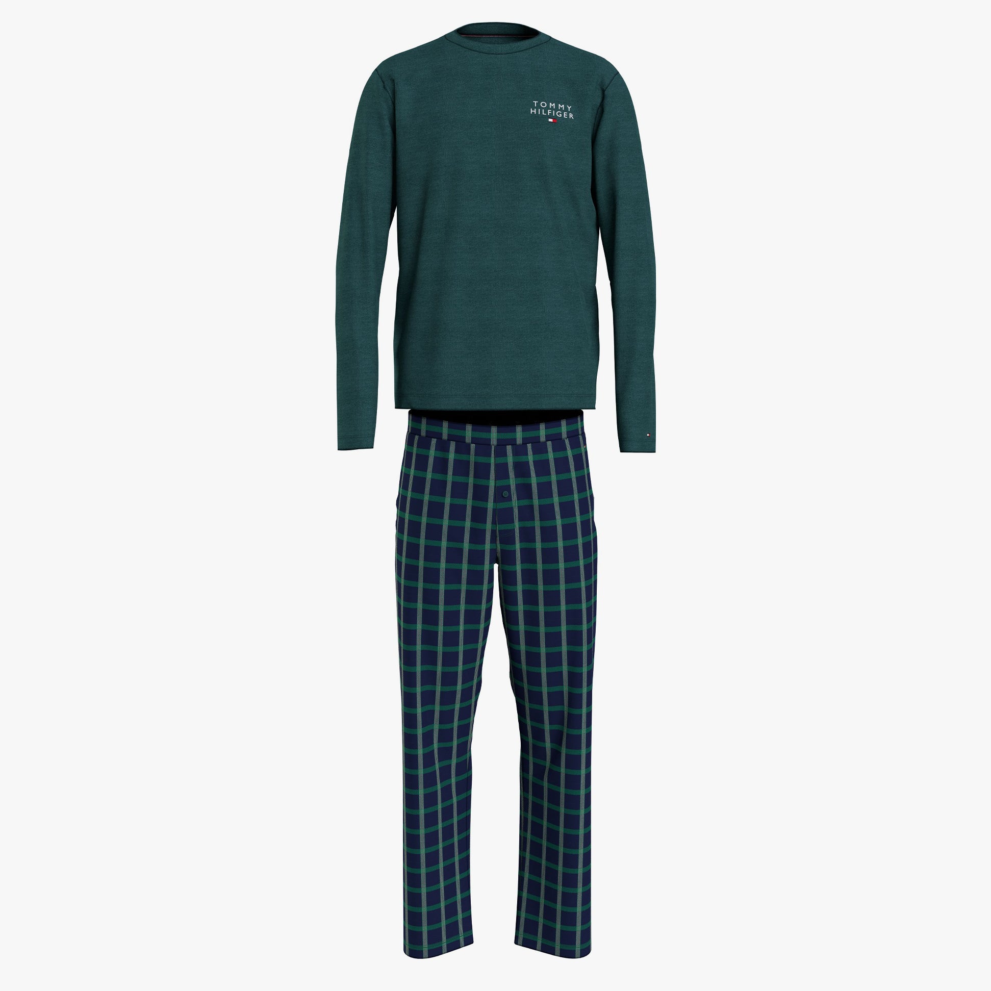 Tommy Hilfiger FLANNEL Mens Long-Sleeve Pyjama Set Deep Spruce/TH Woven Check