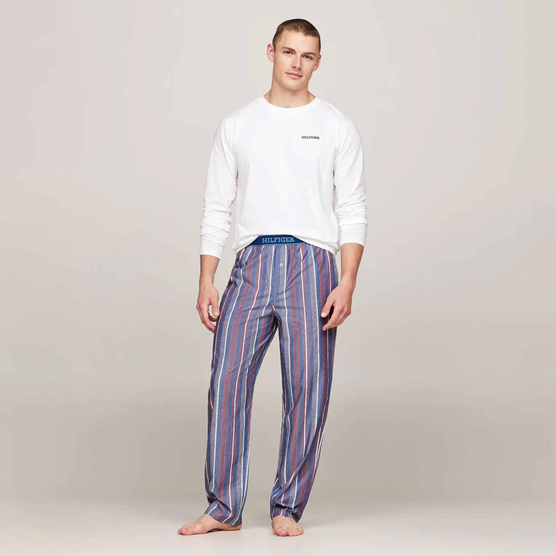 Tommy Hilfiger MONOTYPE Mens Pyjama Set White/Monotype Stripes Indigo