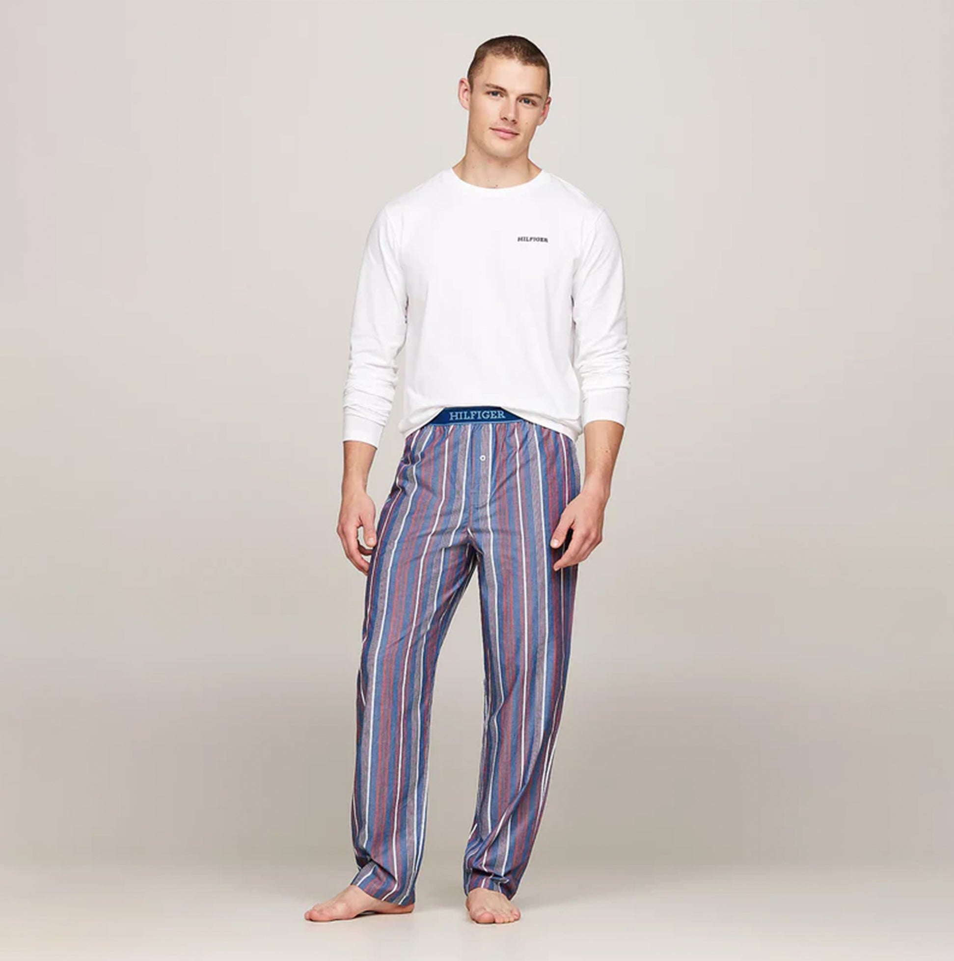 Tommy Hilfiger MONOTYPE Mens Pyjama Set White/Monotype Stripes Indigo