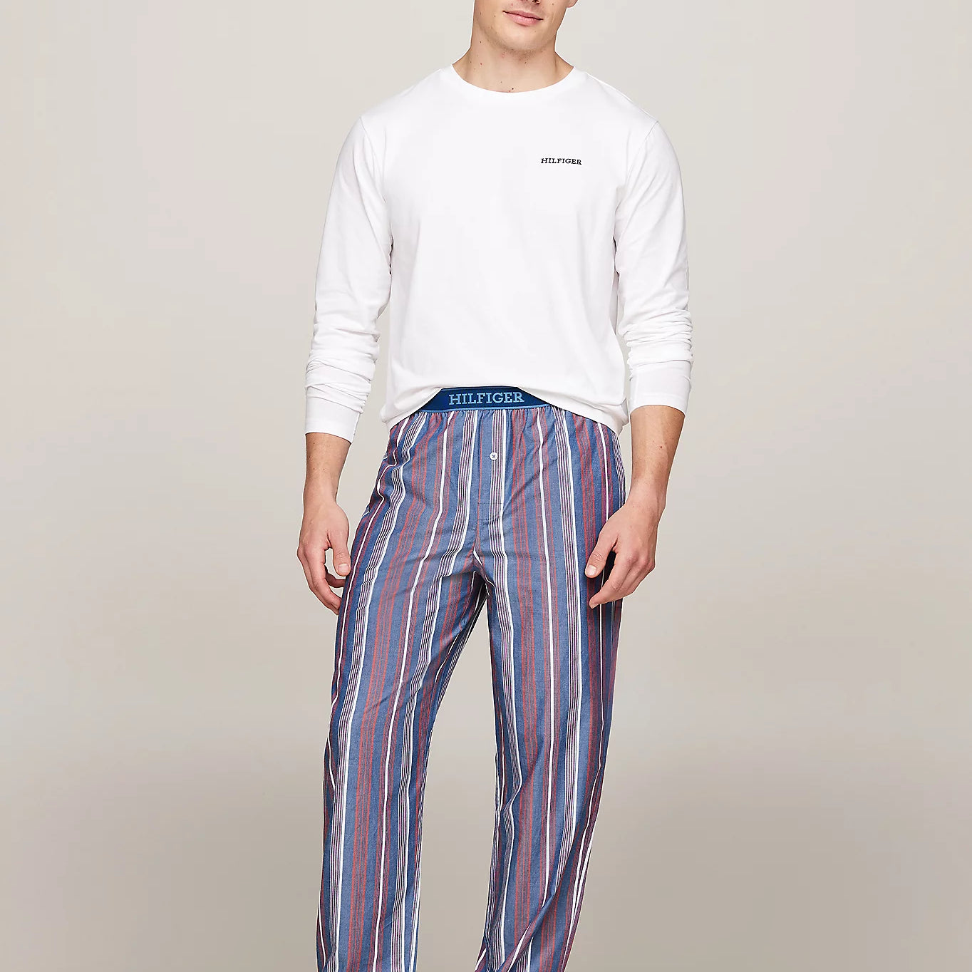 Tommy Hilfiger MONOTYPE Mens Pyjama Set White/Monotype Stripes Indigo