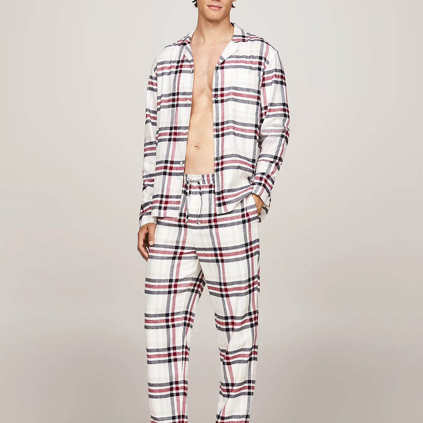 Tommy Hilfiger ORIGINAL Mens Pyjama Set Heritage Plaid Ivory
