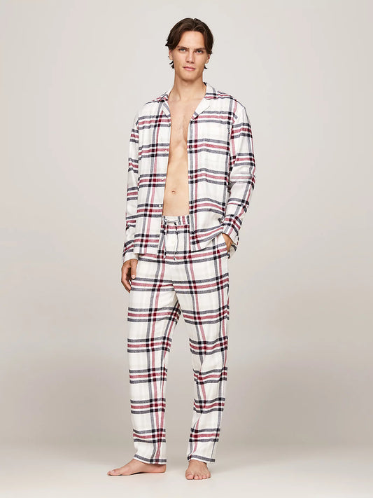 Tommy Hilfiger ORIGINAL Mens Pyjama Set Heritage Plaid Ivory