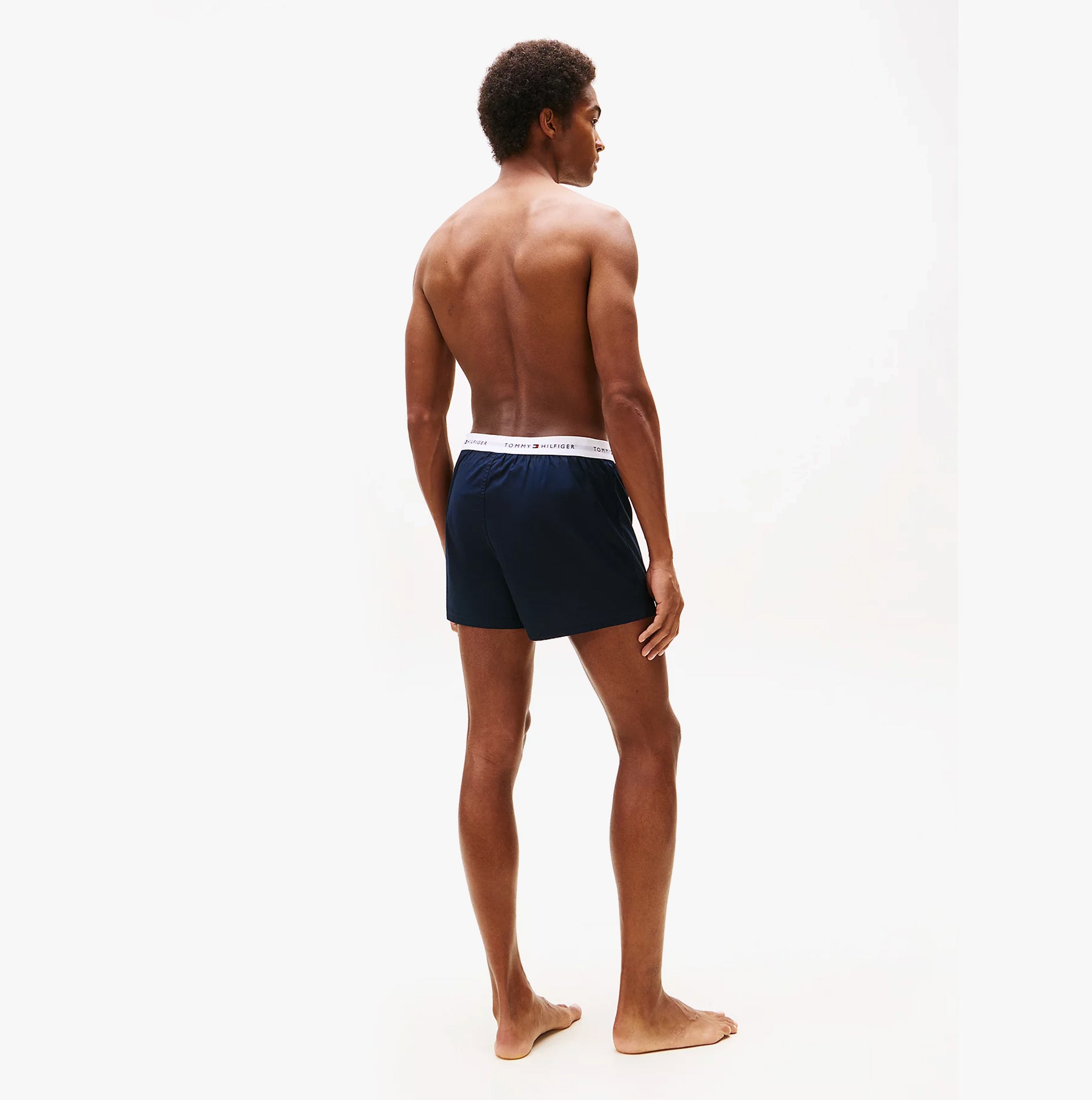 Tommy Hilfiger Mens 2 Pack Signature Logo Woven Boxer Shorts Navy