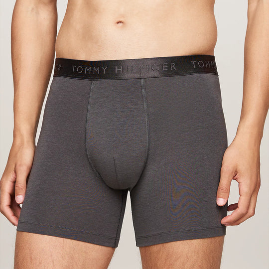 Tommy Hilfiger EVERYDAY LUXE Mens 3 -Pack Boxer Briefs Multicoloured side view of grey boxer briefs with elasticated waistband.