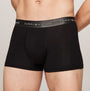 Tommy Hilfiger SIGNATURE COTTON Mens 3 Pack Trunks Black side view showcasing elastic waistband and stretch cotton fabric.