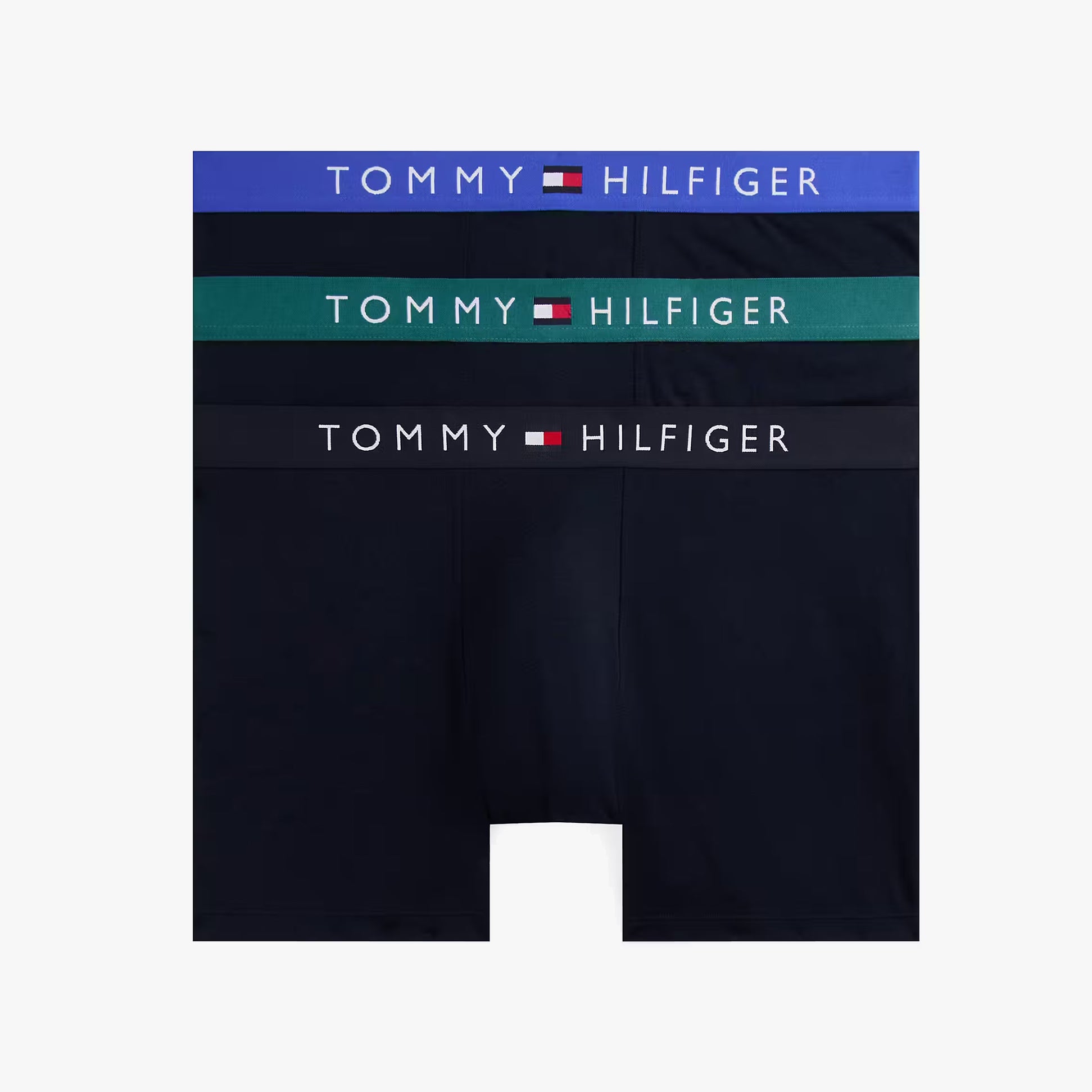Tommy Hilfiger 3 PACK BOXER BRIEF Mens Multicoloured front view showing three boxer briefs with logo waistbands.