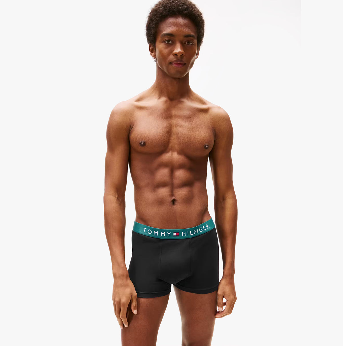Tommy Hilfiger 3 PACK BOXER BRIEF Mens Multicoloured front view model wearing black boxer briefs with logo waistband.