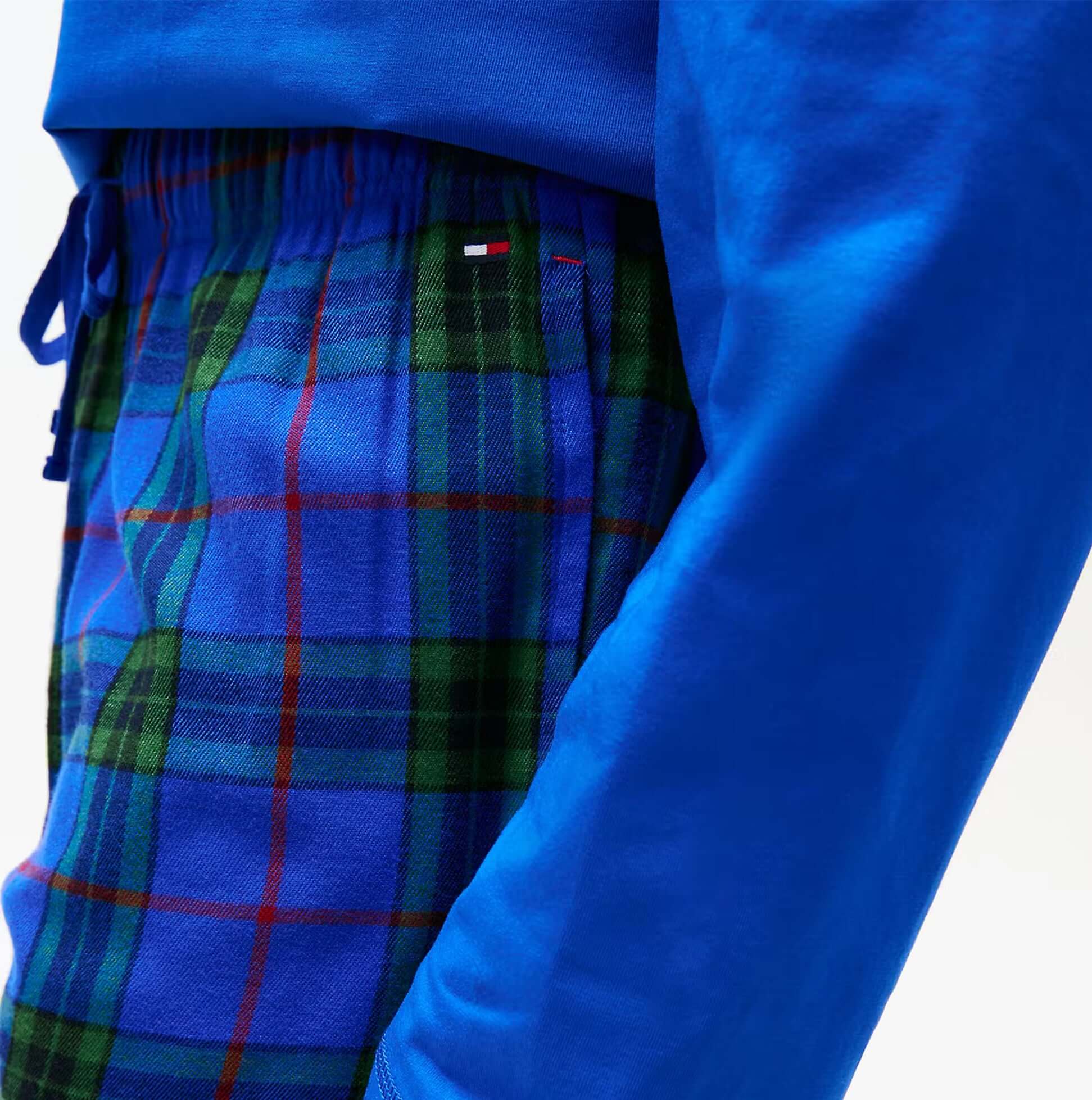 Tommy Hilfiger FLANNEL Pyjama Set With SLIPPERS Mens Blue Tartan