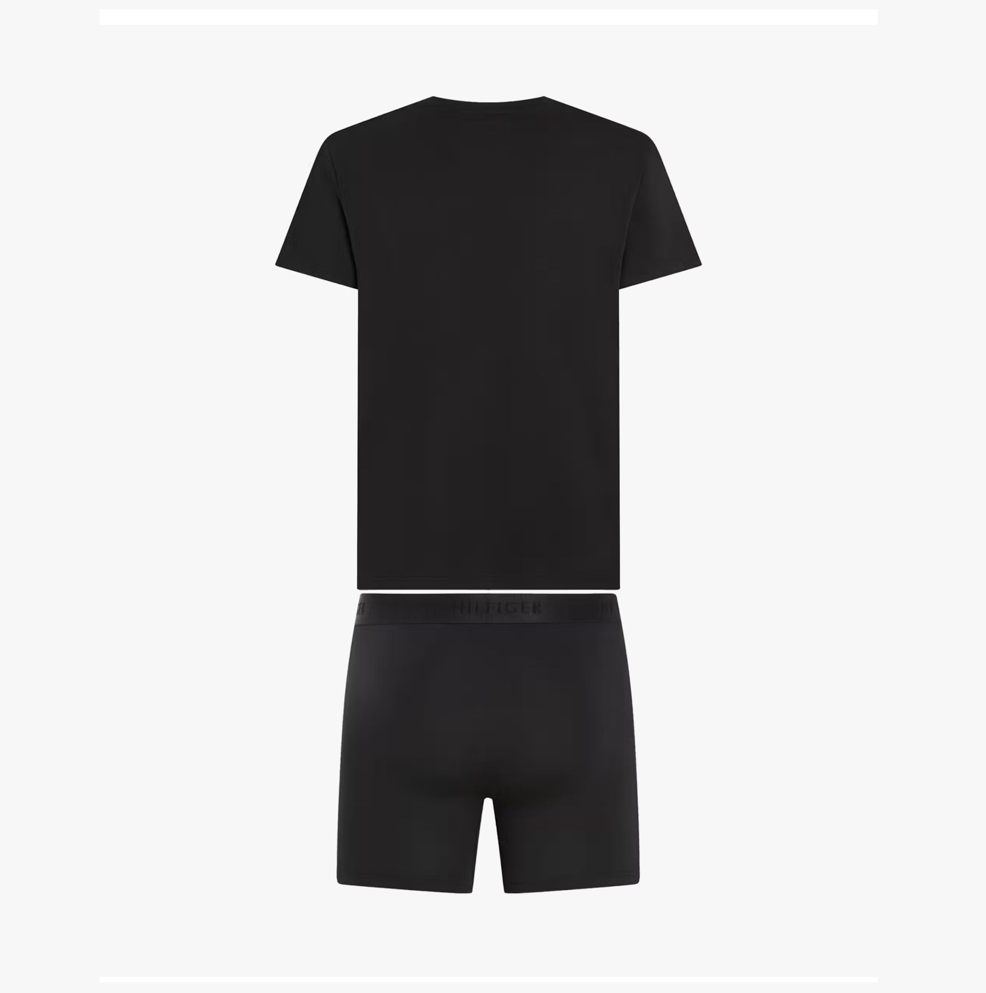 Tommy Hilfiger Mens Boxer Briefs & T-Shirt Black back view showcasing black shirt and boxer briefs.