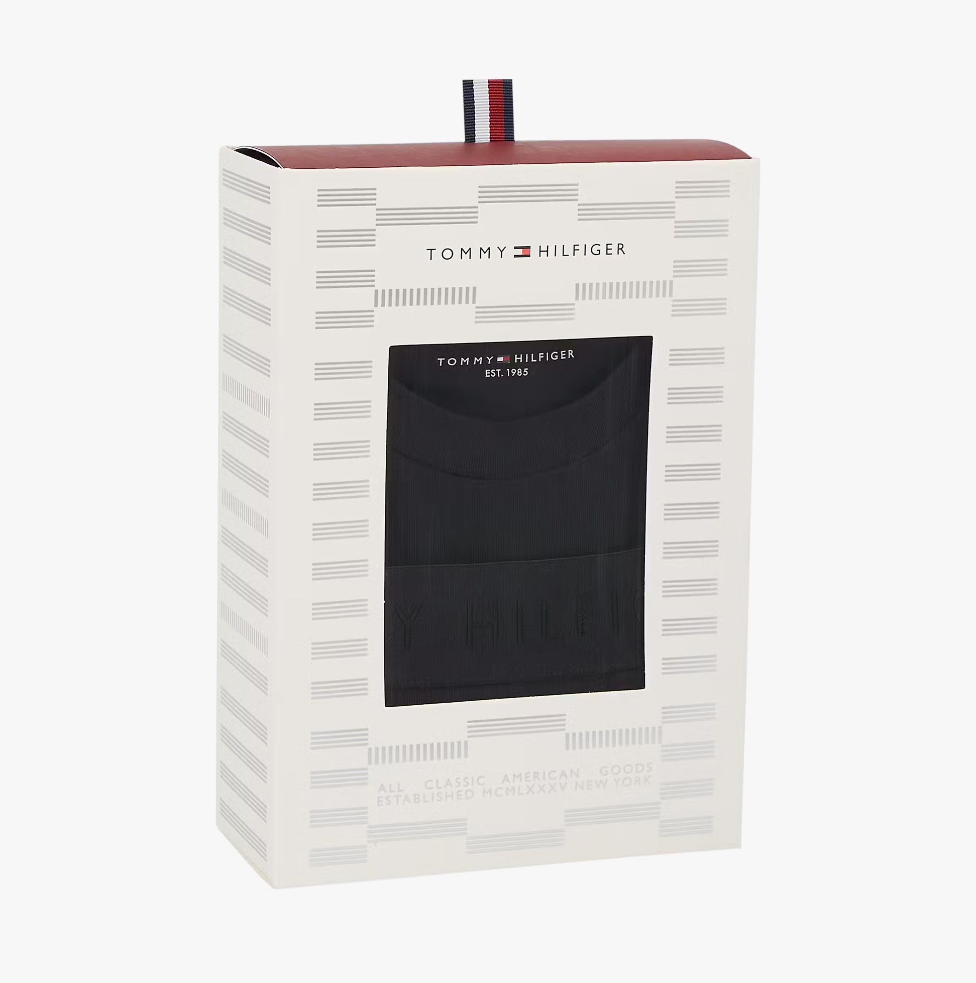 Tommy Hilfiger Mens Boxer Briefs & T-Shirt Black product packaging front view in gift box.