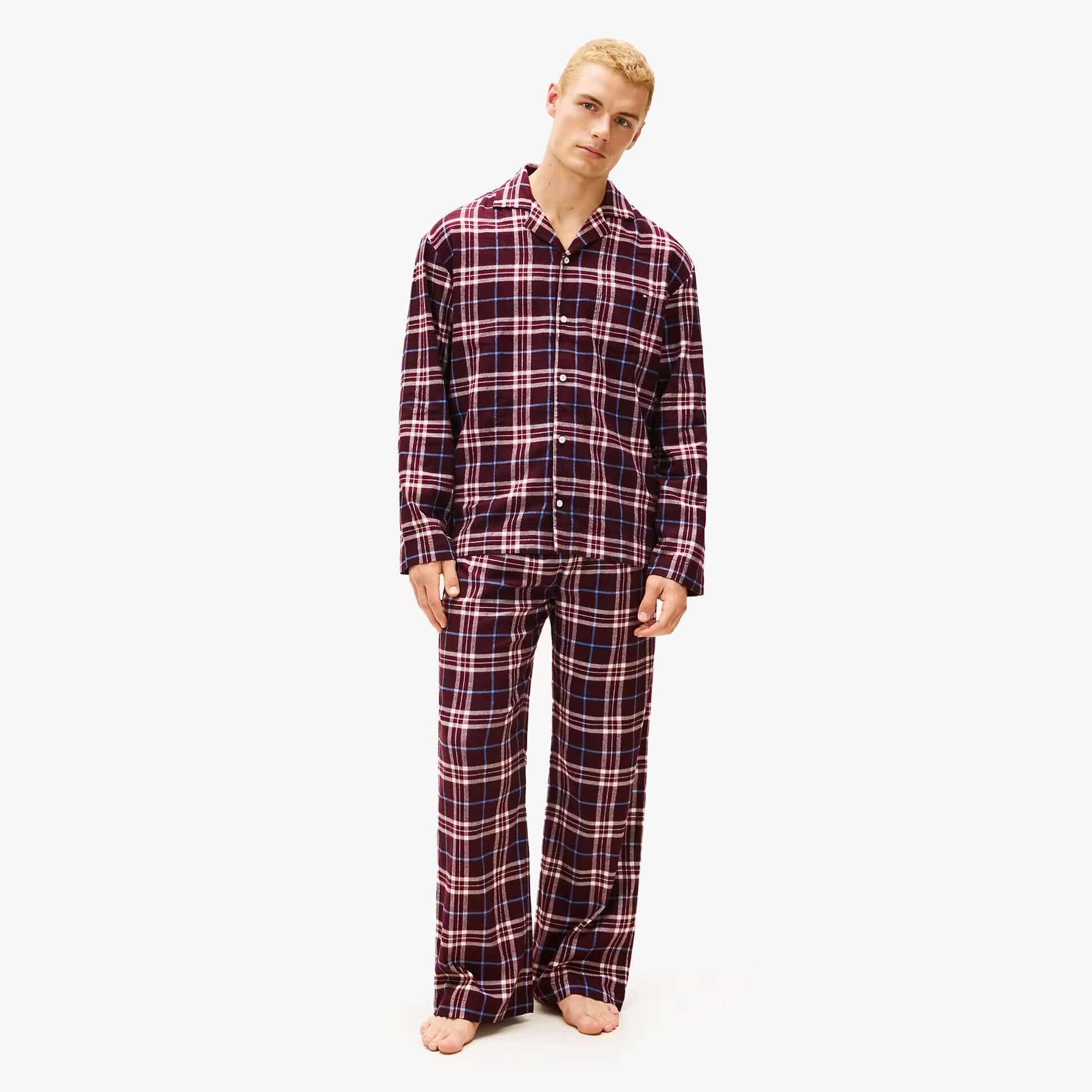 Tommy Hilfiger RELAXED FLANNEL PJ Mens Set Tartan Reiker Burgundy