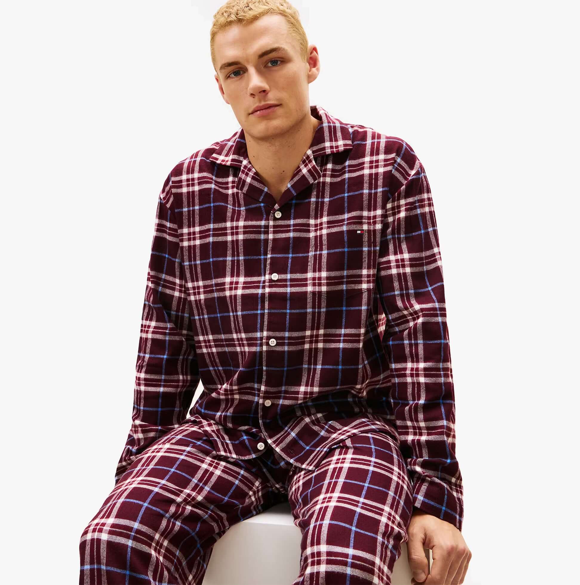 Tommy Hilfiger RELAXED FLANNEL PJ Mens Set Tartan Reiker Burgundy