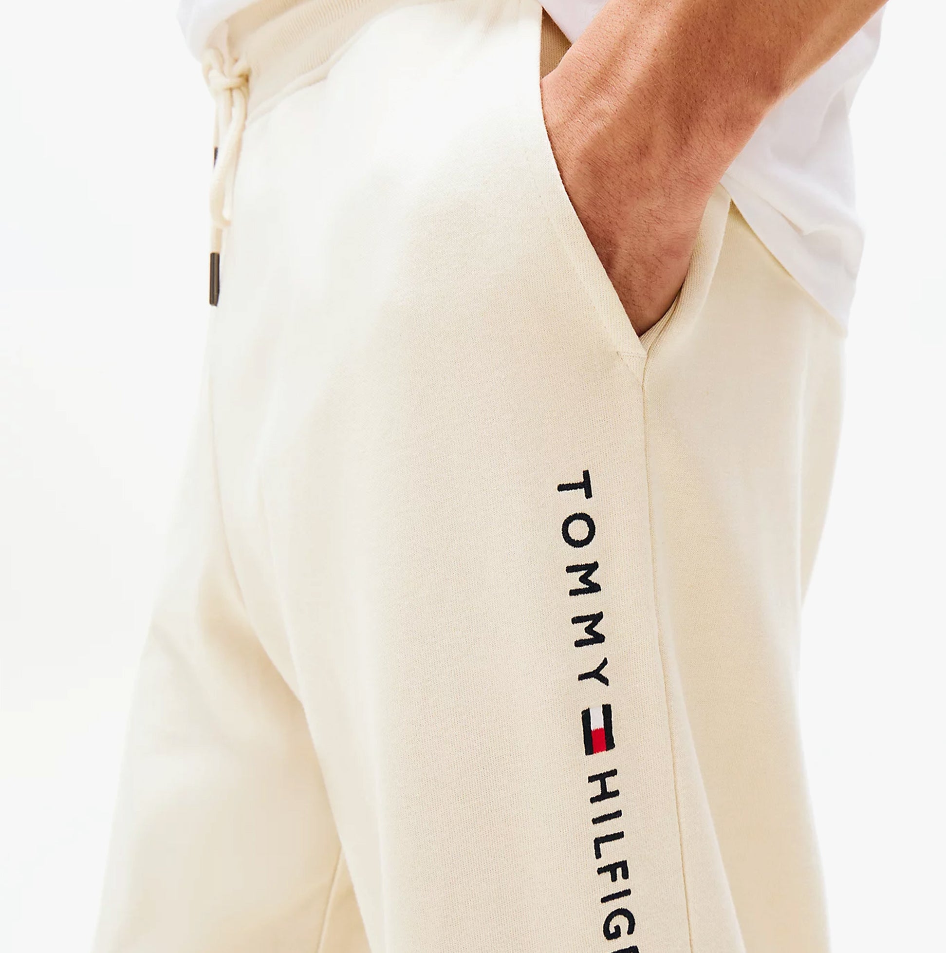 Tommy Hilfiger TH Original Mens Logo Lounge Joggers Off White Newsprint