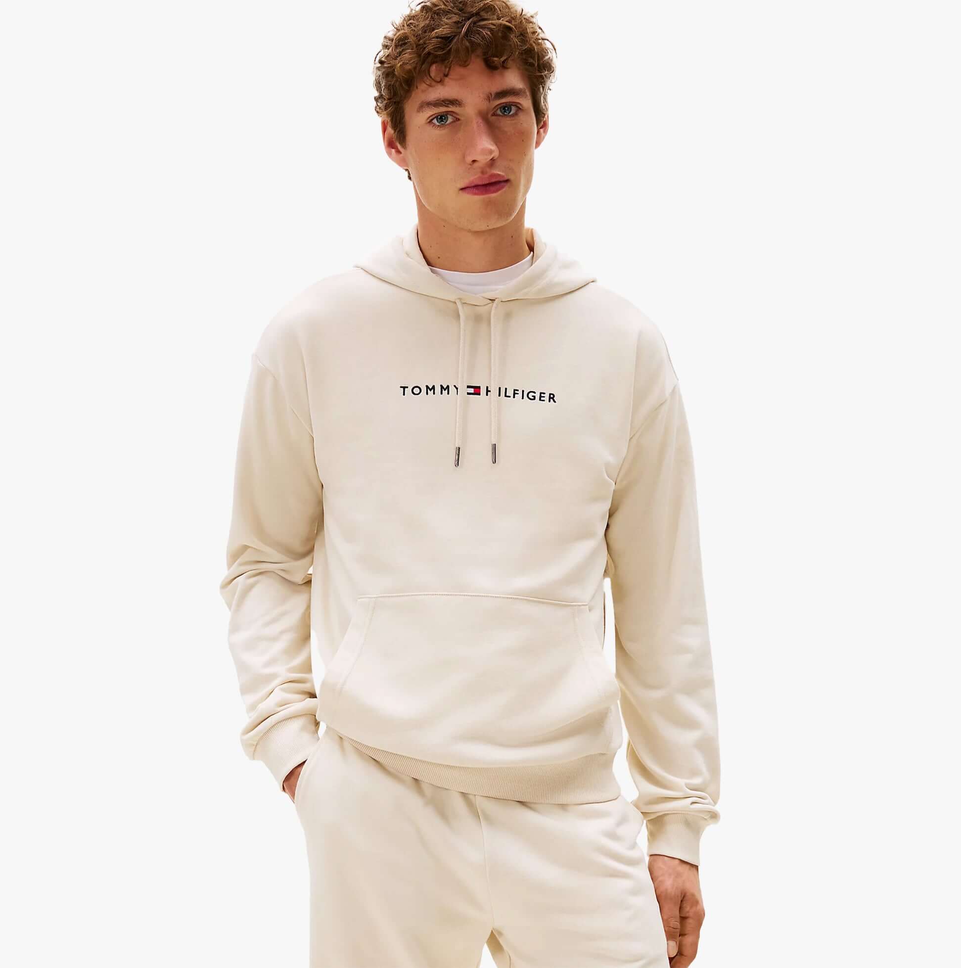 Tommy Hilfiger HOODIE Mens Drawstring Lounge Hoody Off White