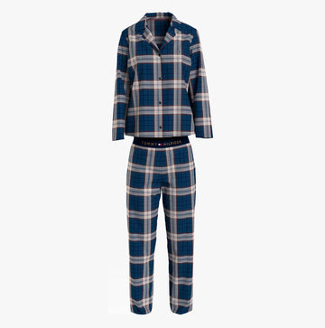 Tommy Hilfiger FULL FLANNEL PJ SET Womens Pyjamas Women Apparel Plaid Deep Indigo