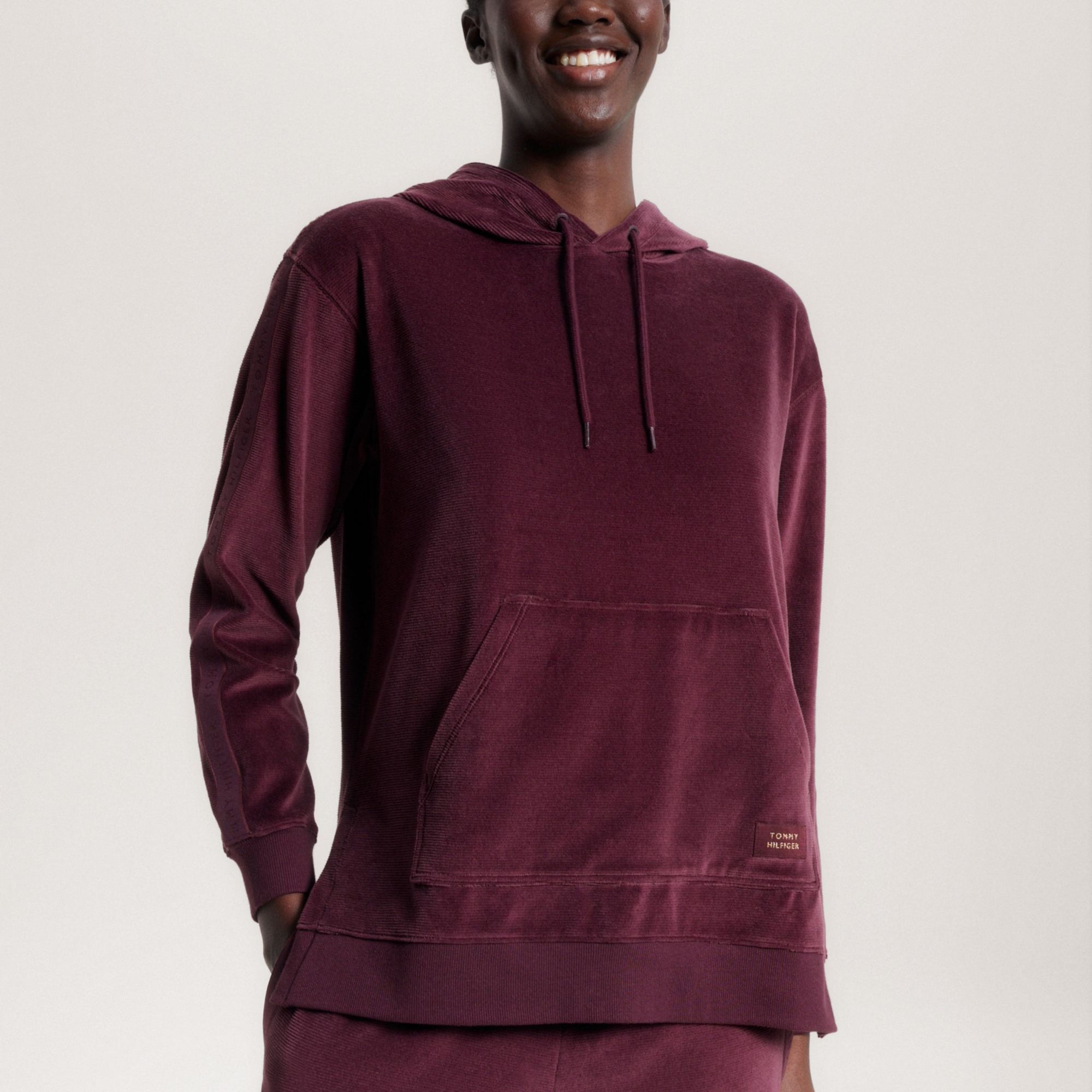 Tommy Hilfiger LONG HOODIE VELOUR Womens Hoodie Deep Burgundy