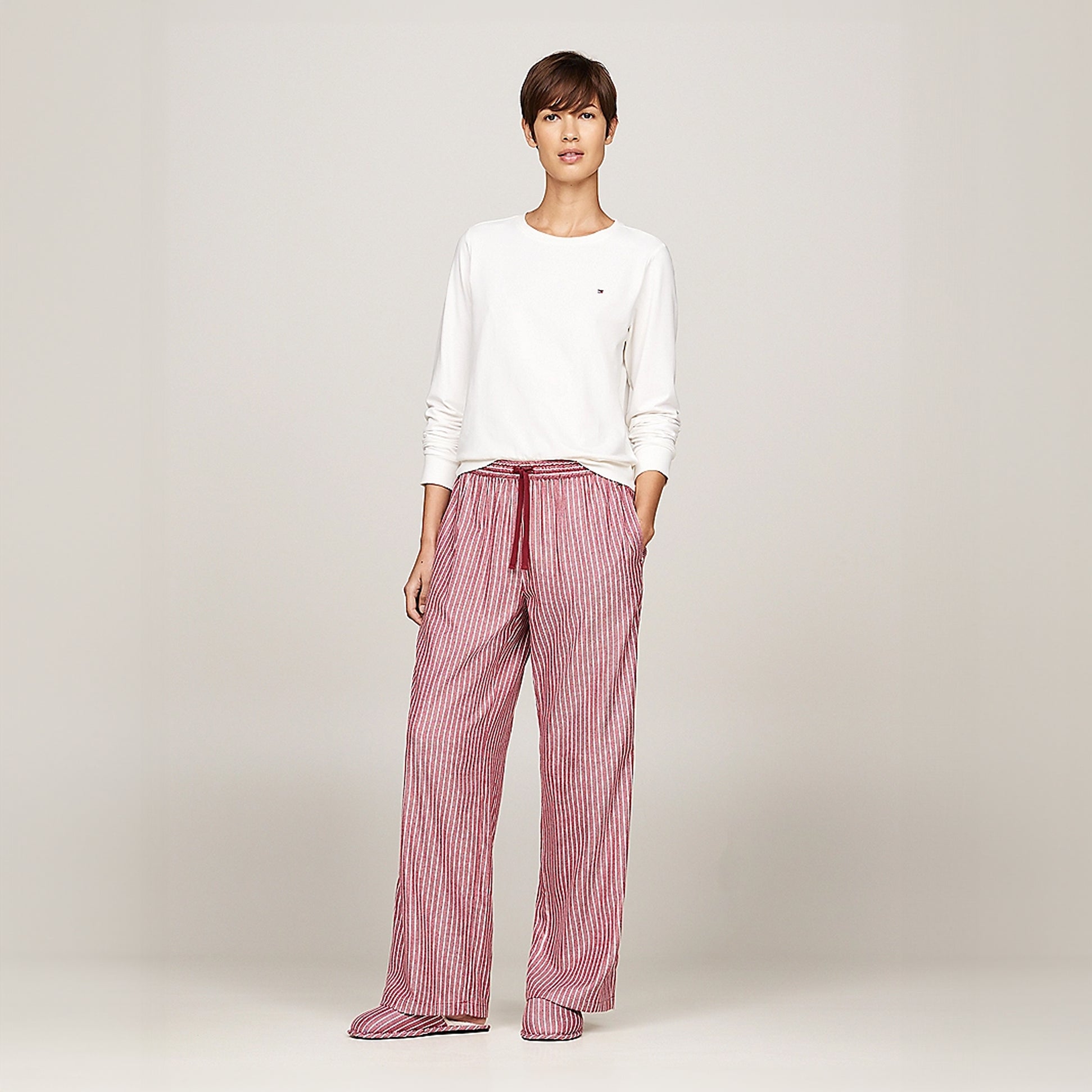 Tommy Hilfiger ORIGINAL Womens Flannel Pan Ivory/Pinstripe Rouge