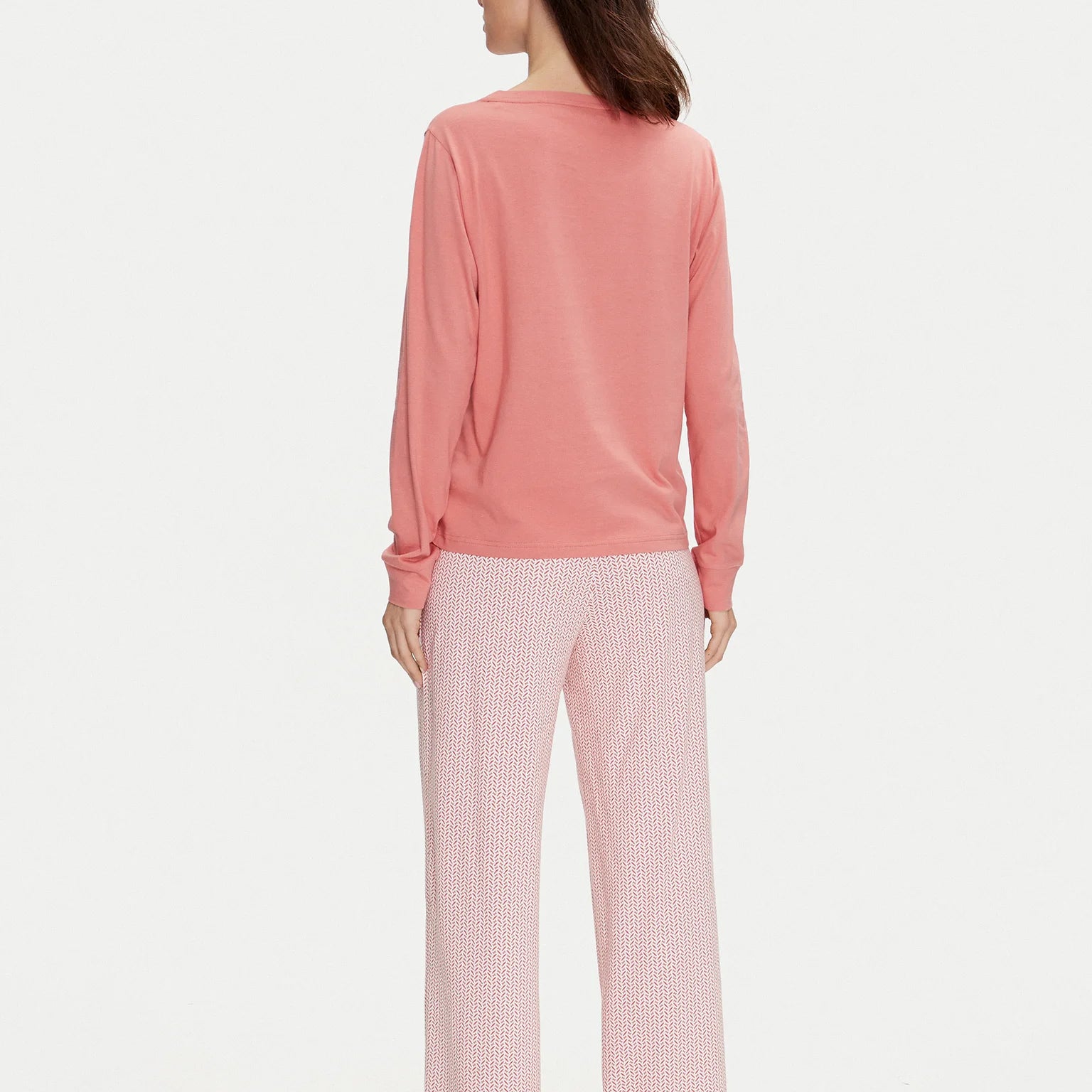 Tommy Hilfiger TH ICON Long Sleeve Jersey Pyjama Set Womens Coral Clay / Mini Geo Pink