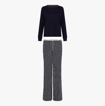 Tommy Hilfiger LONG SLEEVE JERSEY Womens Pyjamas Desert Sky/Argyle Stripe Desert Sky