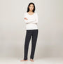 Tommy Hilfiger ORIGINAL Womens Pyjama Set Ancient White/Star Navy front view showcasing long sleeve top and polka dot bottoms.