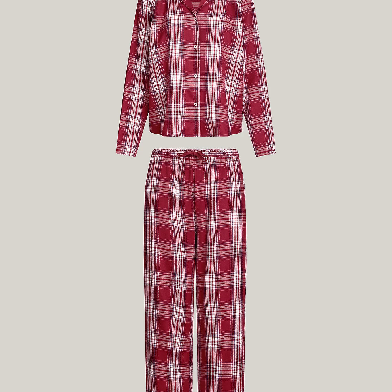 Tommy Hilfiger ORIGINAL Womens Pyjama Set Plaid Check Deep Rouge