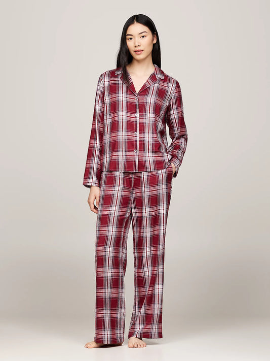 Tommy Hilfiger ORIGINAL Womens Pyjama Set Plaid Check Deep Rouge