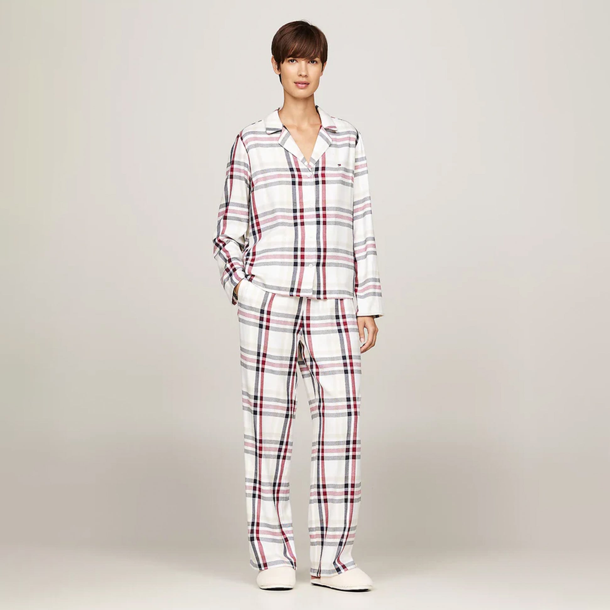 Tommy Hilfiger ORIGINAL Womens Pyjamas & Slippers Gift Set Heritage Check Ivory