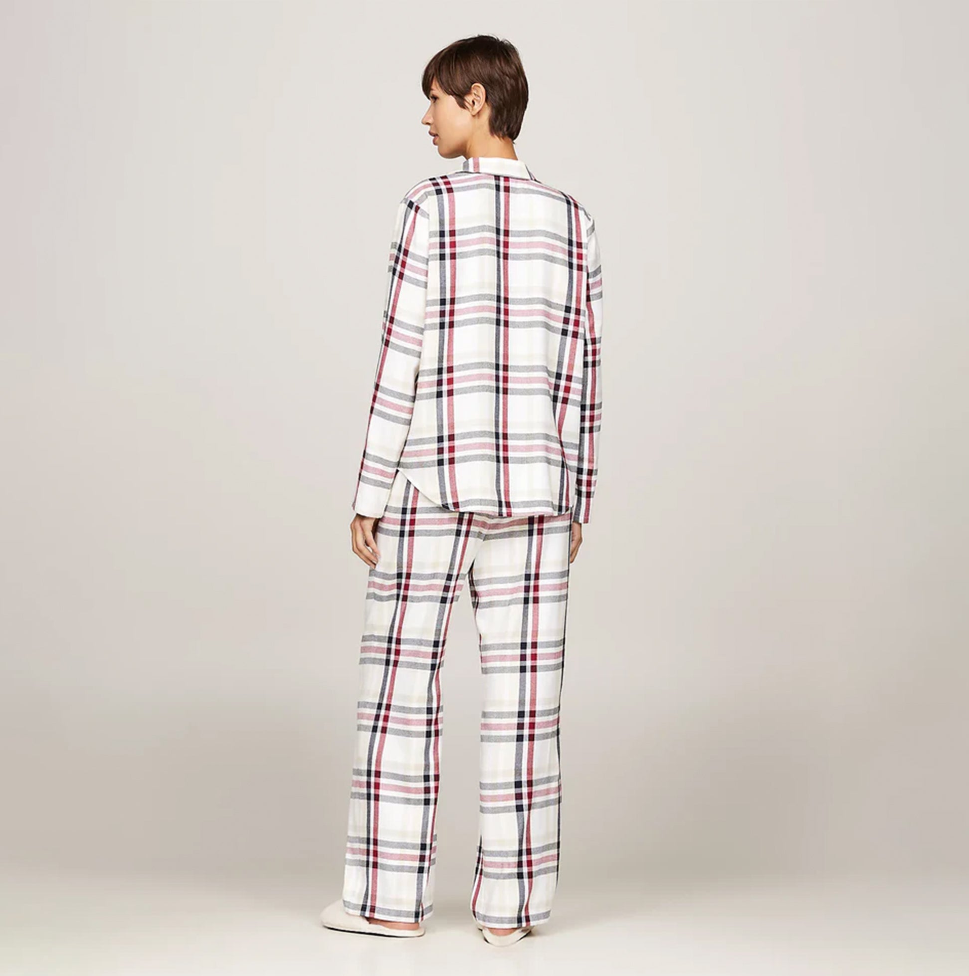 Tommy Hilfiger ORIGINAL Womens Pyjamas & Slippers Gift Set Heritage Check Ivory