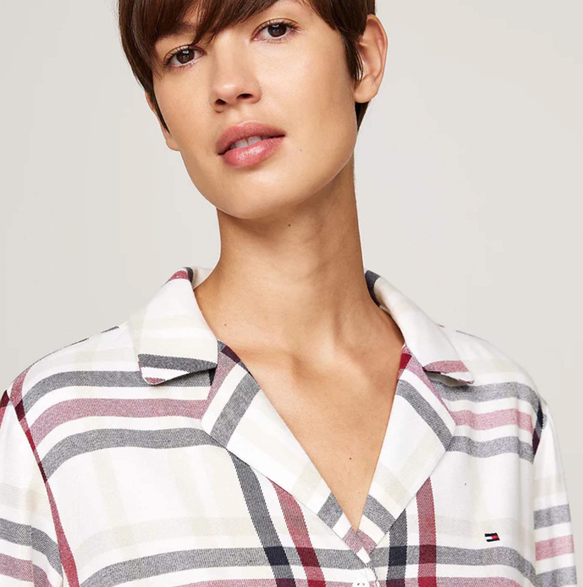 Tommy Hilfiger ORIGINAL Womens Pyjamas & Slippers Gift Set Heritage Check Ivory