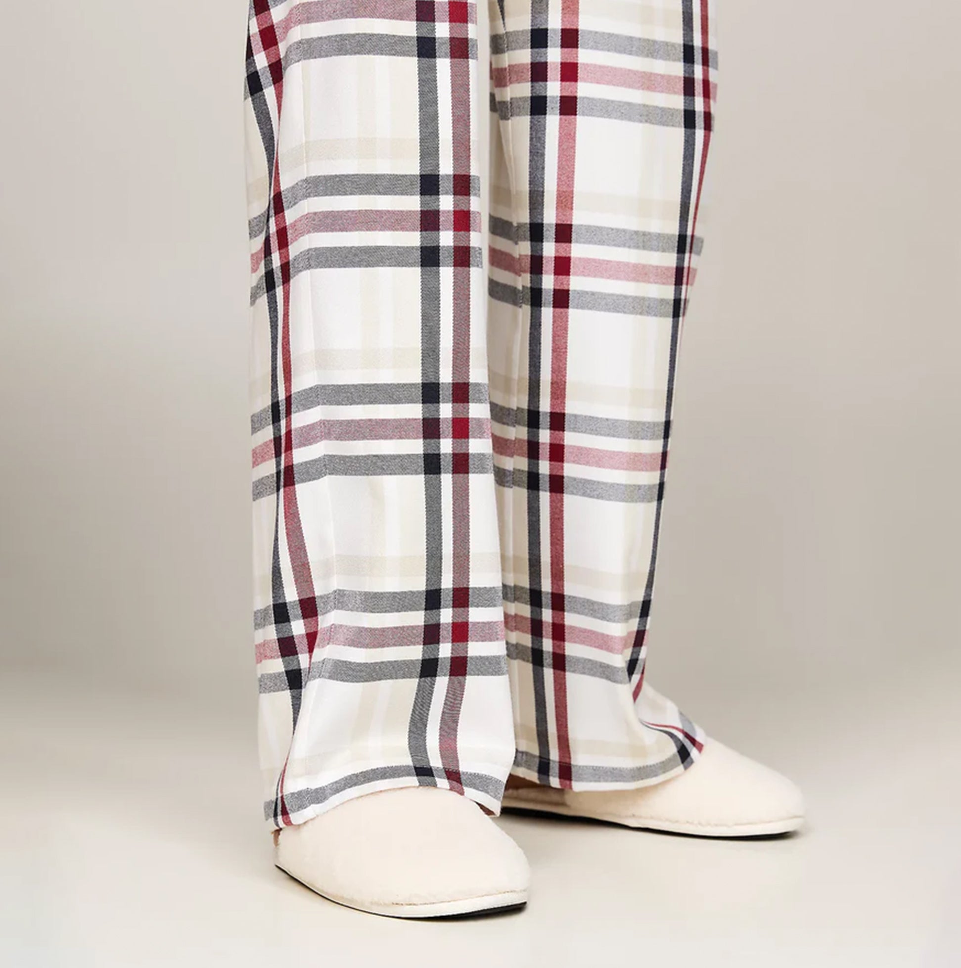 Tommy Hilfiger ORIGINAL Womens Pyjamas & Slippers Gift Set Heritage Check Ivory