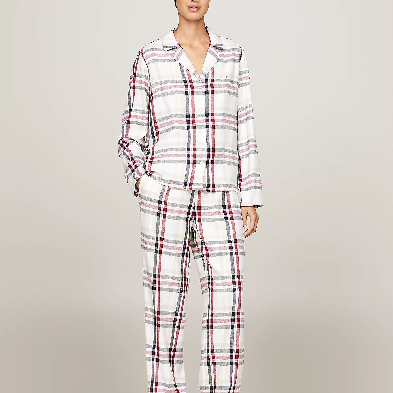 Tommy Hilfiger ORIGINAL Womens Pyjamas & Slippers Gift Set Heritage Check Ivory