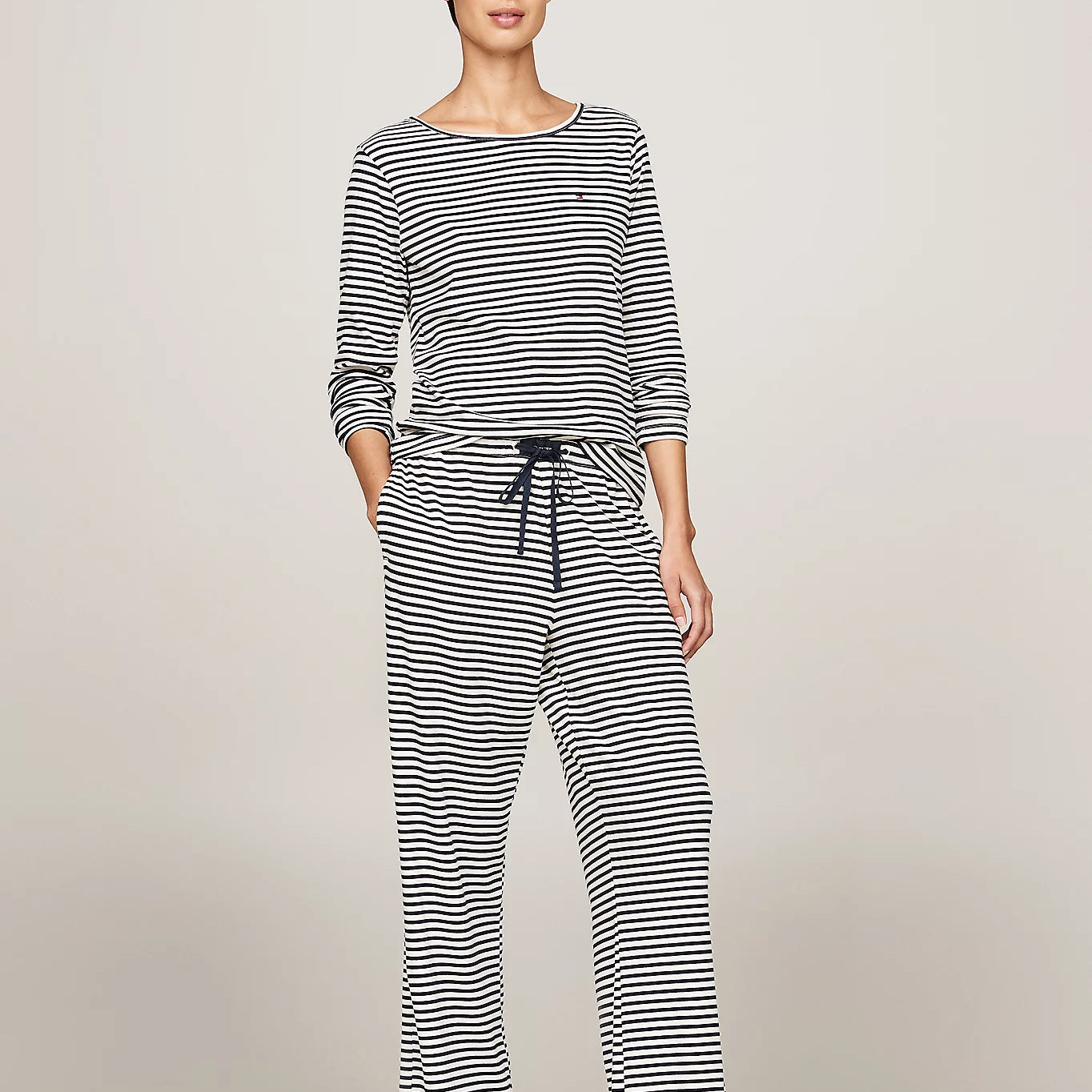 Tommy Hilfiger MONOTYPE Womens Pyjama Set Mini Bretton Stripe Desert Sky