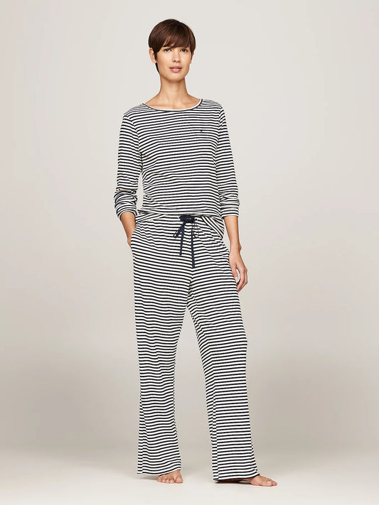 Tommy Hilfiger MONOTYPE Womens Pyjama Set Mini Bretton Stripe Desert Sky