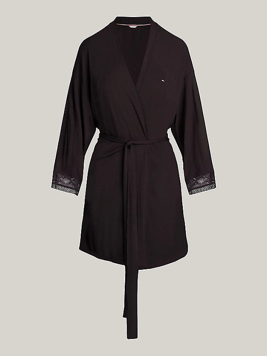 Tommy Hilfiger COMFORT Womens Modal Lace-Trim Kimono Robe Black