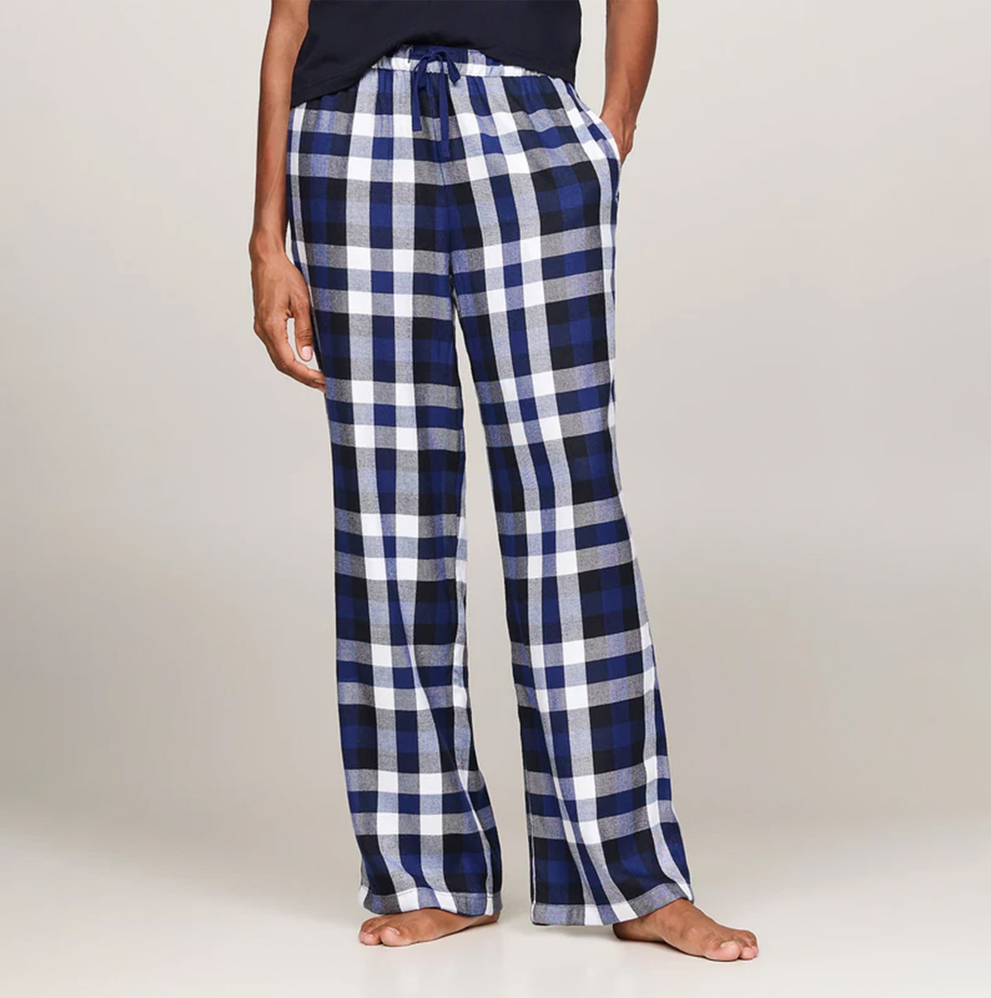 Tommy Hilfiger ORIGINAL Womens Flannel Pants Heritage Check Midi Blue Ink