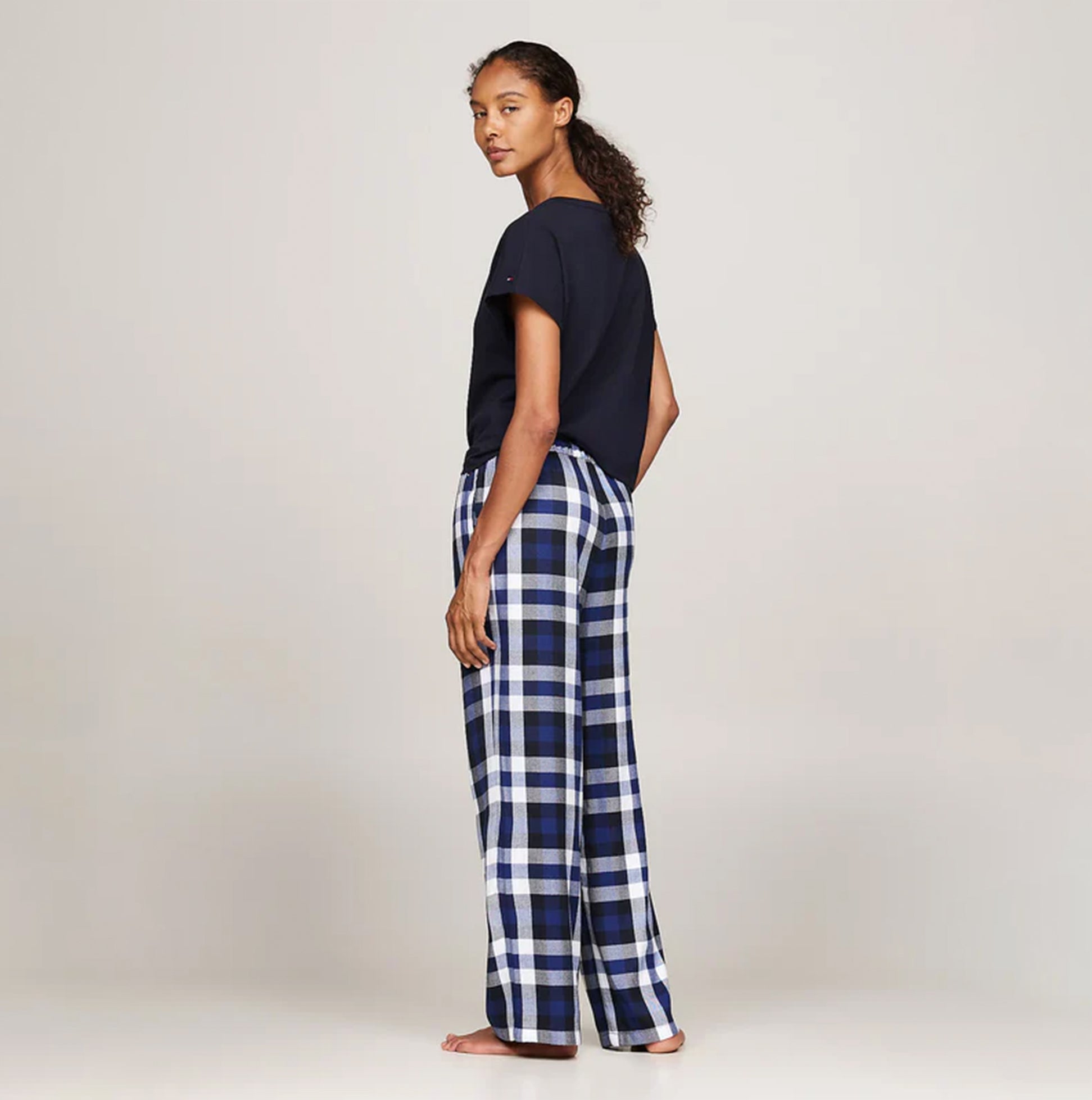 Tommy Hilfiger ORIGINAL Womens Flannel Pants Heritage Check Midi Blue Ink