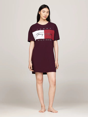 Tommy Hilfiger HERITAGE HOLIDAY Womens T-Shirt Dress Deep Burgundy