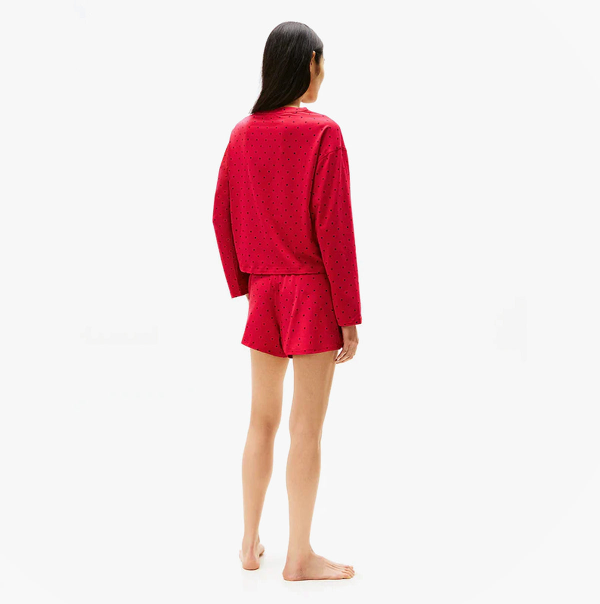 Tommy Hilfiger HERITAGE Womens Pyjama Set Hearts Primary Red Aop back view showing comfort fit with round neck and elasticated waistband.