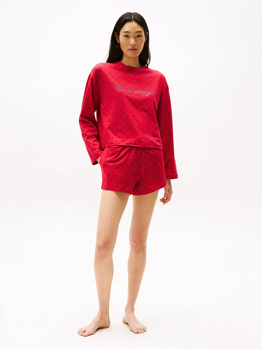Tommy Hilfiger HERITAGE Womens Pyjama Set Hearts Primary Red Aop
