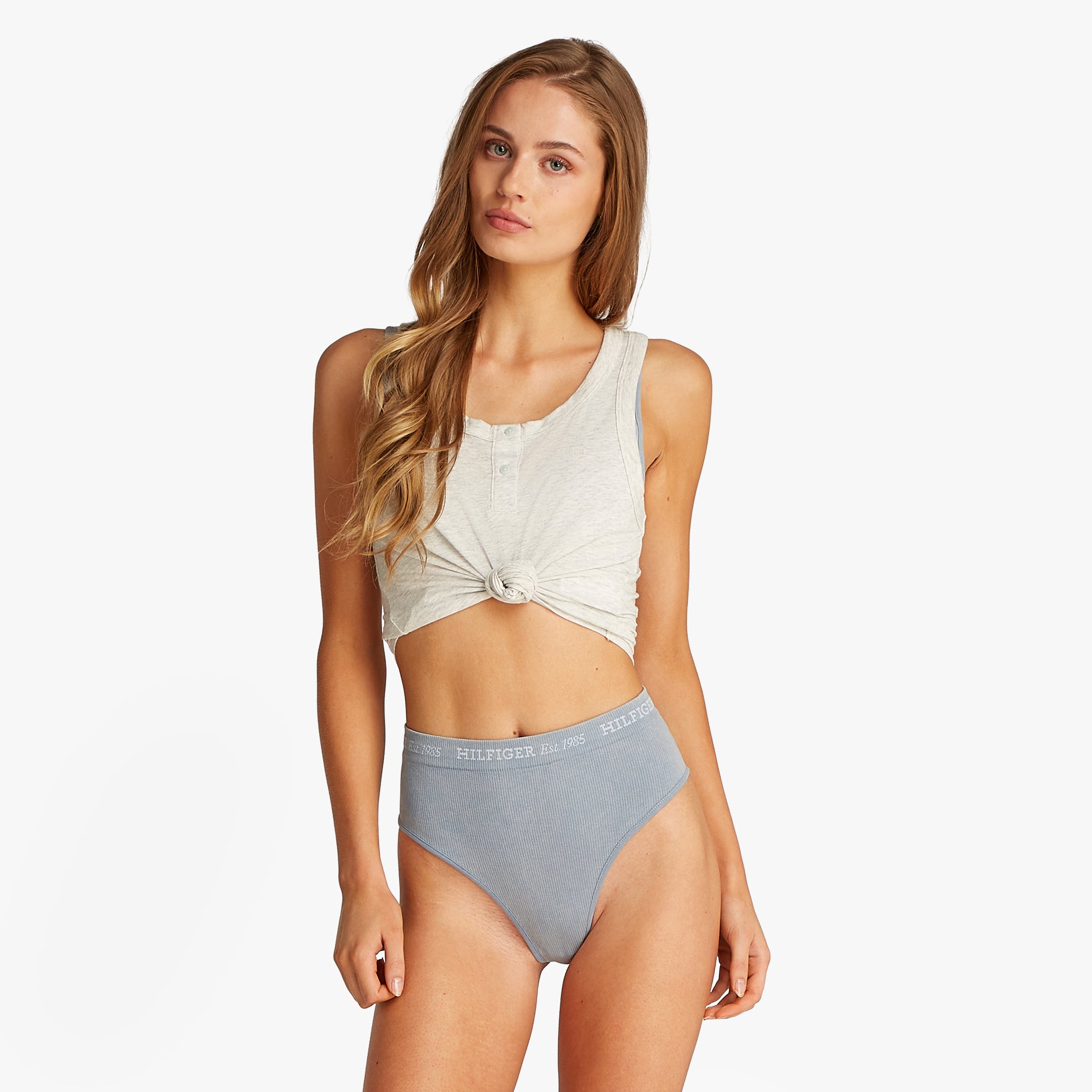 Tommy Hilfiger RIBBED Womens High Rise Briefs Brisk Blue